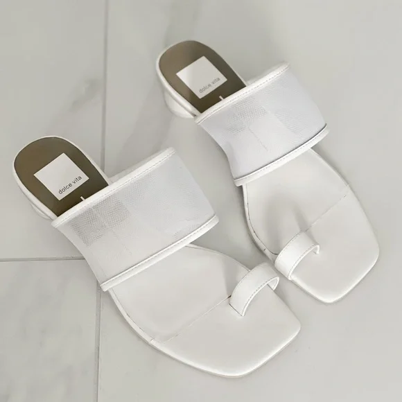 Dolce Vita White Mesh Round Block Heel Sandals - Picture 11 of 13